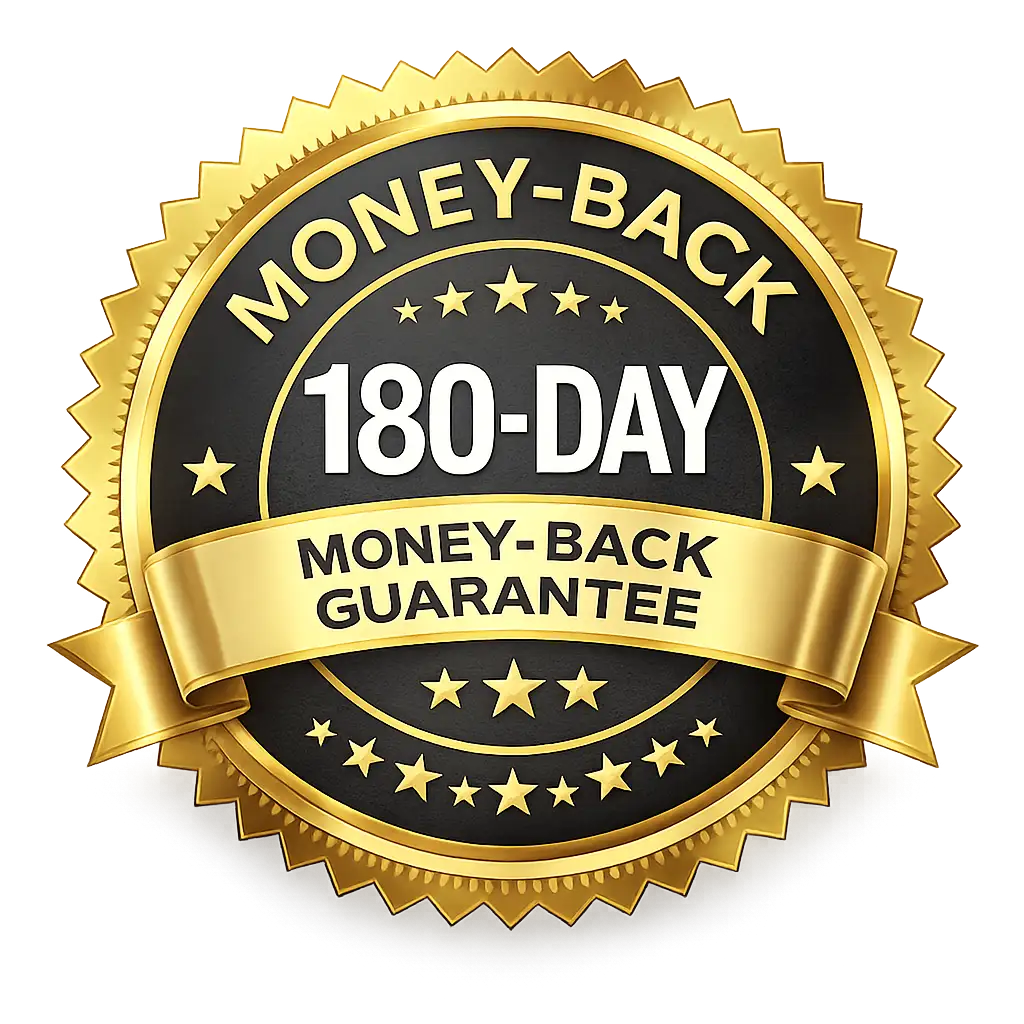 180-day money-back guarantee badge