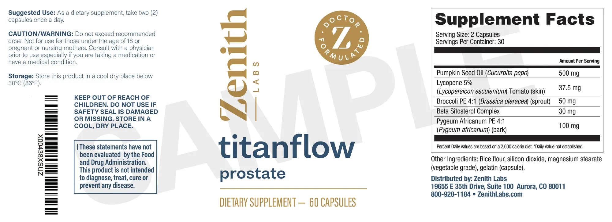 Full TitanFlow label showing suggested use and Supplement Facts